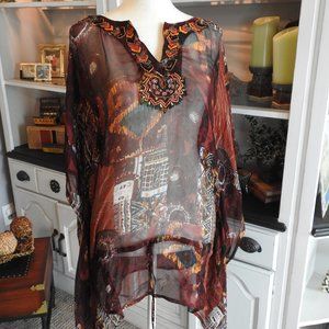 Chicos Boho Sheer top with silk embroidery